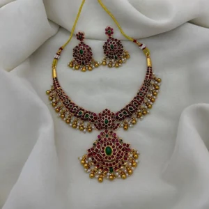 Traditional and Kemp stone Neck set with Long Drop Earrings ADNC01