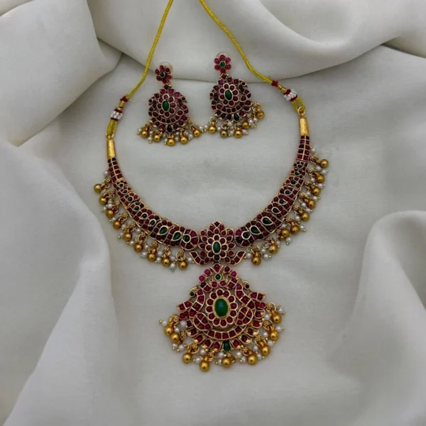 Traditional and Kemp stone Neck set with Long Drop Earrings ADNC01