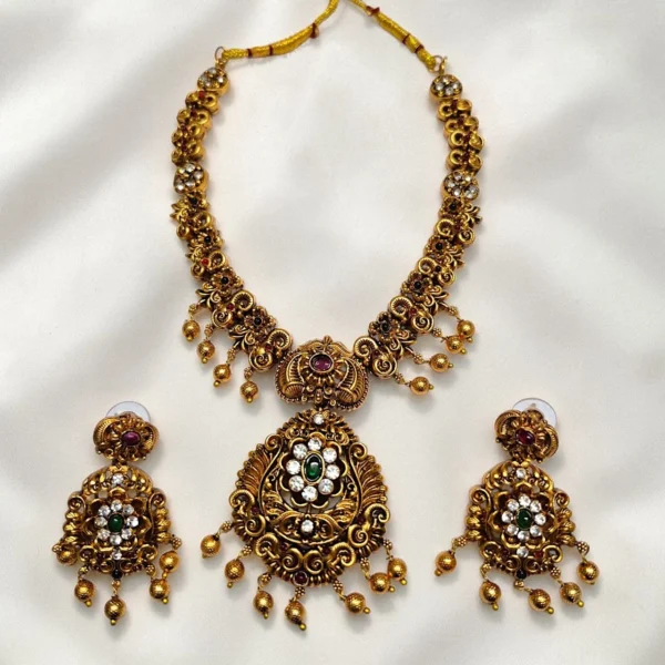 Antique Non Idol Neckset With Long Drop Earrings
