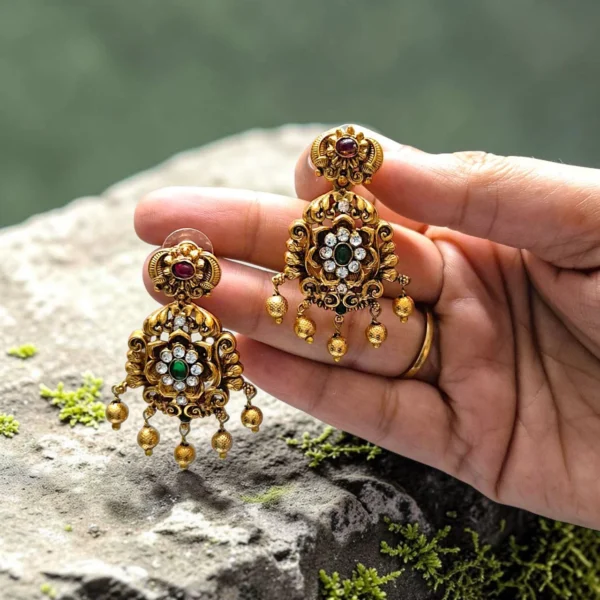Antique Non Idol Neckset With Long Drop Earrings