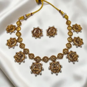Antique Matt Finsh With Lakshmi Design Necklace With Stud Earrings ADNC03