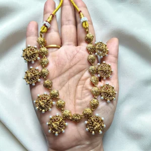 Antique Matt Finsh With Lakshmi Design Necklace With Stud Earrings ADNC03
