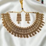 Antique Matt Finish Non Idol Floral Design Neckset With Stud Earrings ADNC08