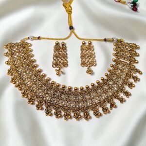 Antique Matt Finish Non Idol Floral Design Neckset With Stud Earrings ADNC08