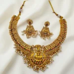 Traditional Lakshmi Necklace With Long Drop Earrings ADNC010