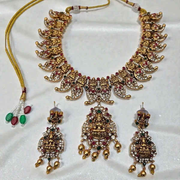 Temple Design Multi Color Stone With Drop Earrings ADNC07