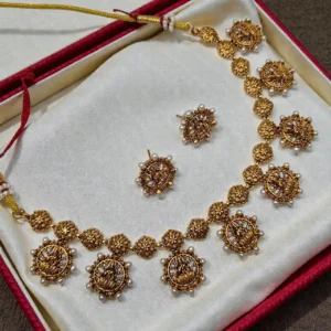 Antique Matt Finsh With Lakshmi Design Necklace With Stud Earrings ADNC03