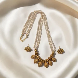 Antique Matt Finish Pendant With Off White Beads Short Length Haram ADSH020