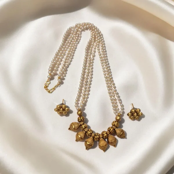 Antique Matt Finish Pendant With Off White Beads Short Length Haram ADSH020