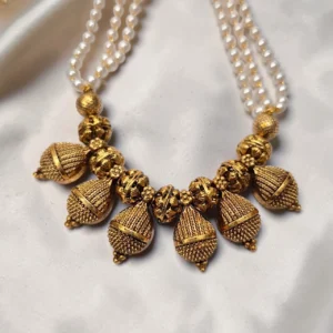 Antique Matt Finish Pendant With Off White Beads Short Length Haram ADSH020