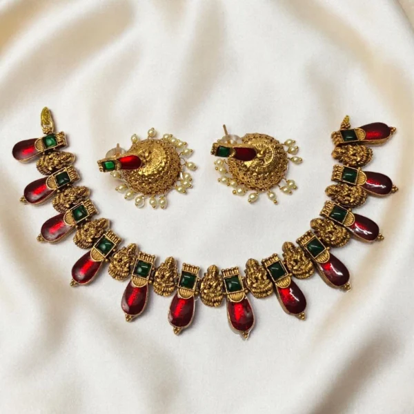 Kerala Traditional Nagapadam and Lakshmi Design Neckset With Jhumka ADNC021