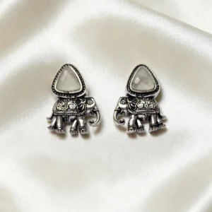 German Silver Oxidized Elephant Design Stud Earrings ADOS024