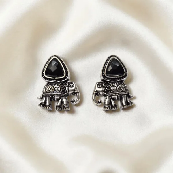 German Silver Oxidized Elephant Design Stud Earrings ADOS024