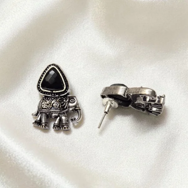 German Silver Oxidized Elephant Design Stud Earrings ADOS024