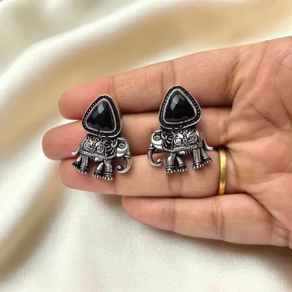 German Silver Oxidized Elephant Design Stud Earrings ADOS024