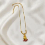 Gold Plated Short Length Lakshmi Pendant With Pink Cristal Beads Necklace ADGN027
