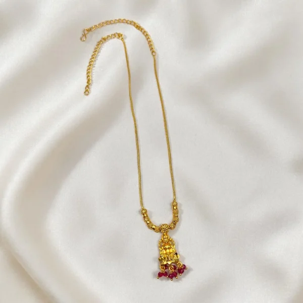 Gold Plated Short Length Lakshmi Pendant With Pink Cristal Beads Necklace ADGN027