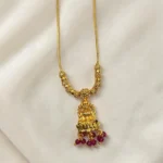 Gold Plated Short Length Lakshmi Pendant With Pink Cristal Beads Necklace ADGN027