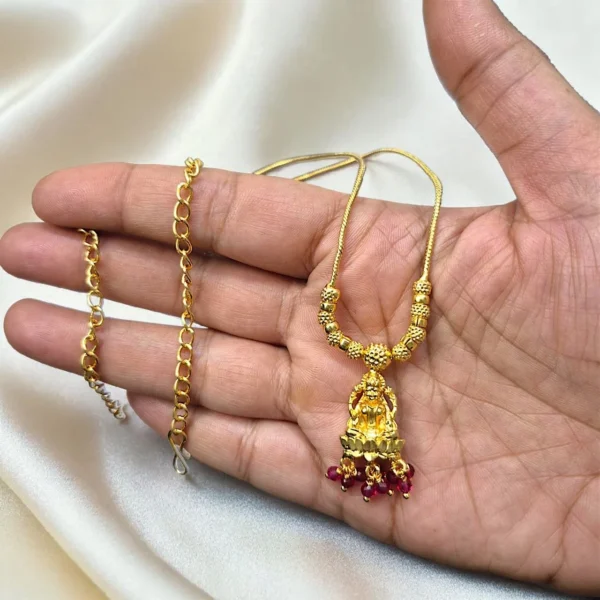 Gold Plated Short Length Lakshmi Pendant With Pink Cristal Beads Necklace ADGN027