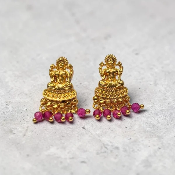 Gold Plated Lakshmi Design Stud Earrings With Cristal Beads ADGE028