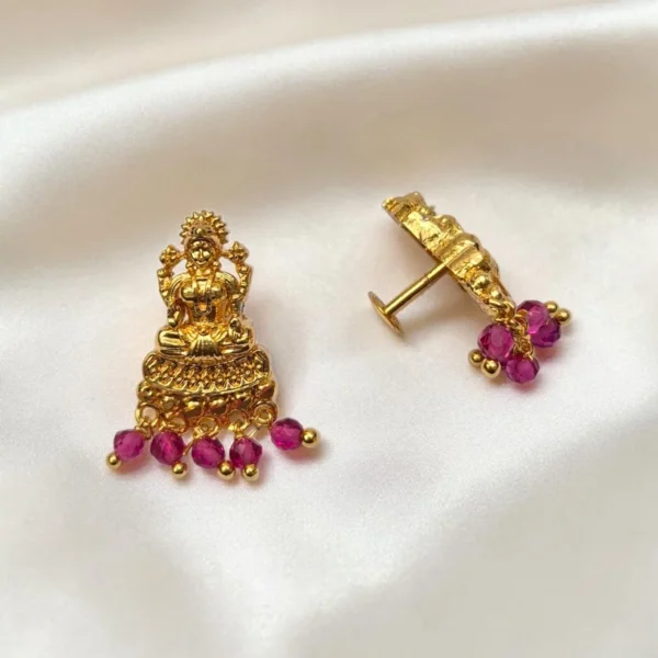 Gold Plated Lakshmi Design Stud Earrings With Cristal Beads ADGE028