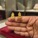 Gold Plated Lakshmi Design Stud Earrings With Cristal Beads ADGE028