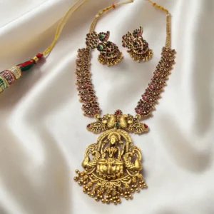 Antique Matt Finish Short Length Lakshmi Pentant Haram ADSH033