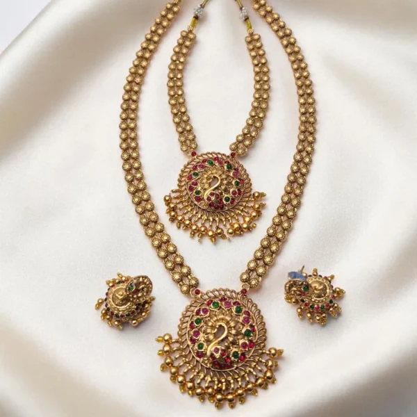 Antique Matt Finish Combo Set With Peacock Design Pendant ADCS034