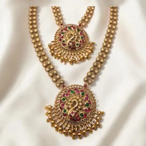Antique Matt Finish Combo Set With Peacock Design Pendant ADCS034