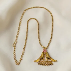 Gold Plated Short Length Twin Birds Pendant Necklace (20inch) ADSN038