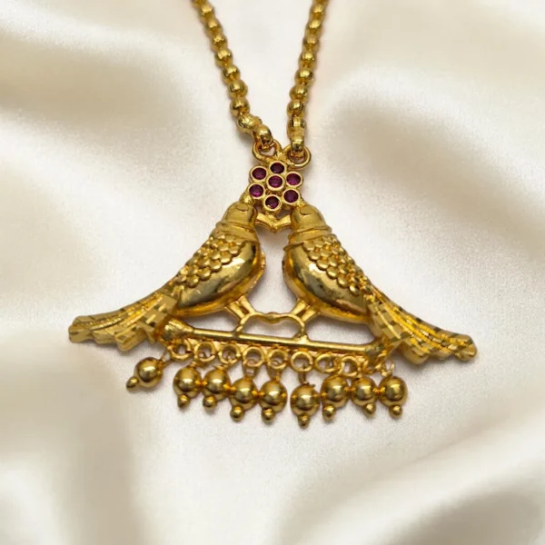 Gold Plated Short Length Twin Birds Pendant Necklace (20inch) ADSN038