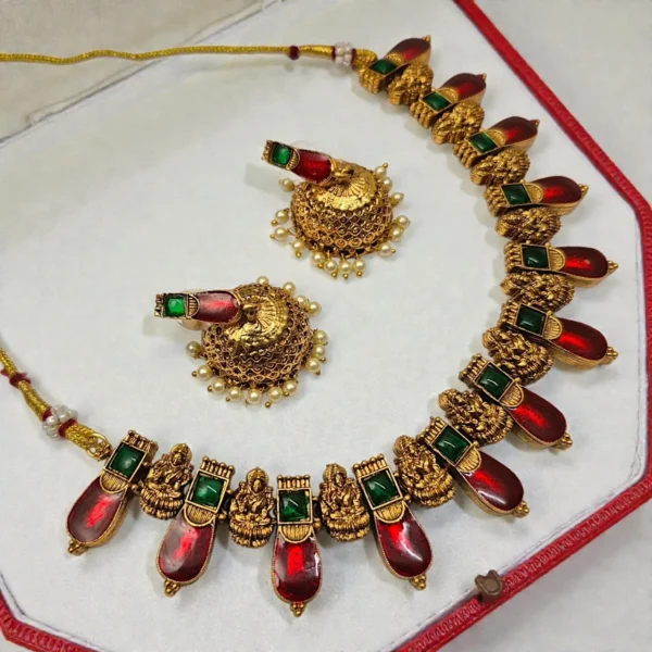 Kerala Traditional Nagapadam and Lakshmi Design Neckset With Jhumka ADNC021