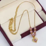 Gold Plated Short Length Simple Necklace With Cristal Beads (18inch) - ADSN042