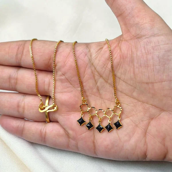 Gold Plated Short Length Stone Pendant Chain 18inch - ADPC044