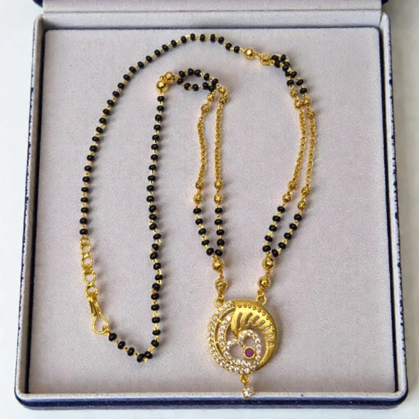 Gold Plated with Black Beads and AD Stone Pendant 18inch Necklace - ADPC047