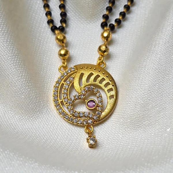 Gold Plated with Black Beads and AD Stone Pendant 18inch Necklace - ADPC047