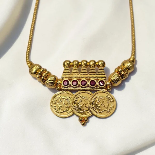 Gold Plated Short Length Head Design Coin Necklace Without Earrings 18inch With Adjustable Back Chain Perfect for Traditional and Function wear ADSN049