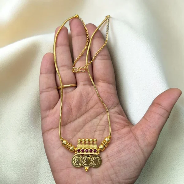 Gold Plated Short Length Head Design Coin Necklace Without Earrings 18inch With Adjustable Back Chain Perfect for Traditional and Function wear ADSN049
