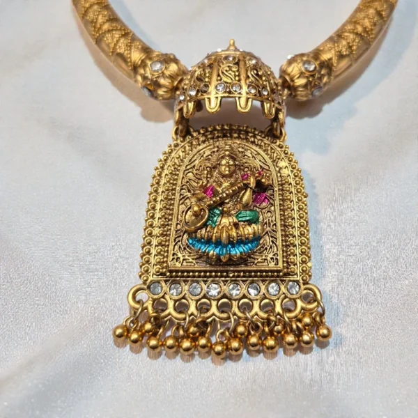 Antique Matt Finish Saraswathi Design Hasli Necklace - ADNC051