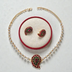 Simple Beads Necklace With Stud Earrings - ADNC052