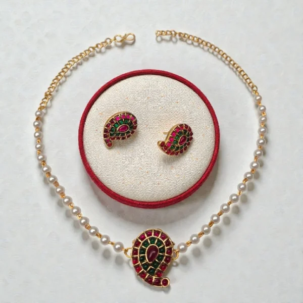 Simple Beads Necklace With Stud Earrings - ADNC052