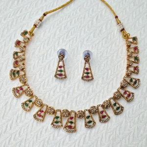 Fancy Stone Necklace with Stud Earrings - ADFN054