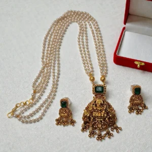 Lakshmi Pendant With Off White Beads Short Length Haram - ADSH057.