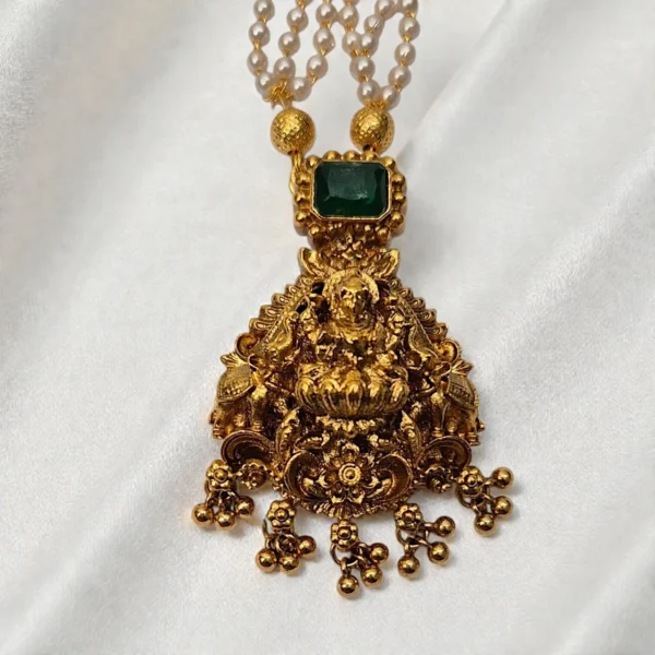 Lakshmi Pendant With Off White Beads Short Length Haram - ADSH057.