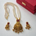 Lakshmi Pendant With Off White Beads Short Length Haram - ADSH057.