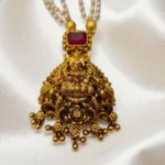 Lakshmi Pendant With Off White Beads Short Length Haram - ADSH057.
