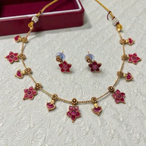 Floral Design Necklace with Stud Earrings - ADFN058