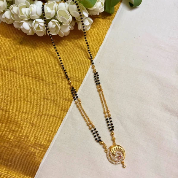 Gold Plated with Black Beads and AD Stone Pendant 18inch Necklace - ADPC047