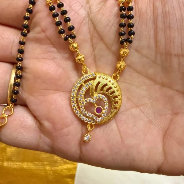 Gold Plated with Black Beads and AD Stone Pendant 18inch Necklace - ADPC047