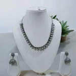 German Silver Oxidized Pearl Necklace With Medium Size Jhumka - ADON077
